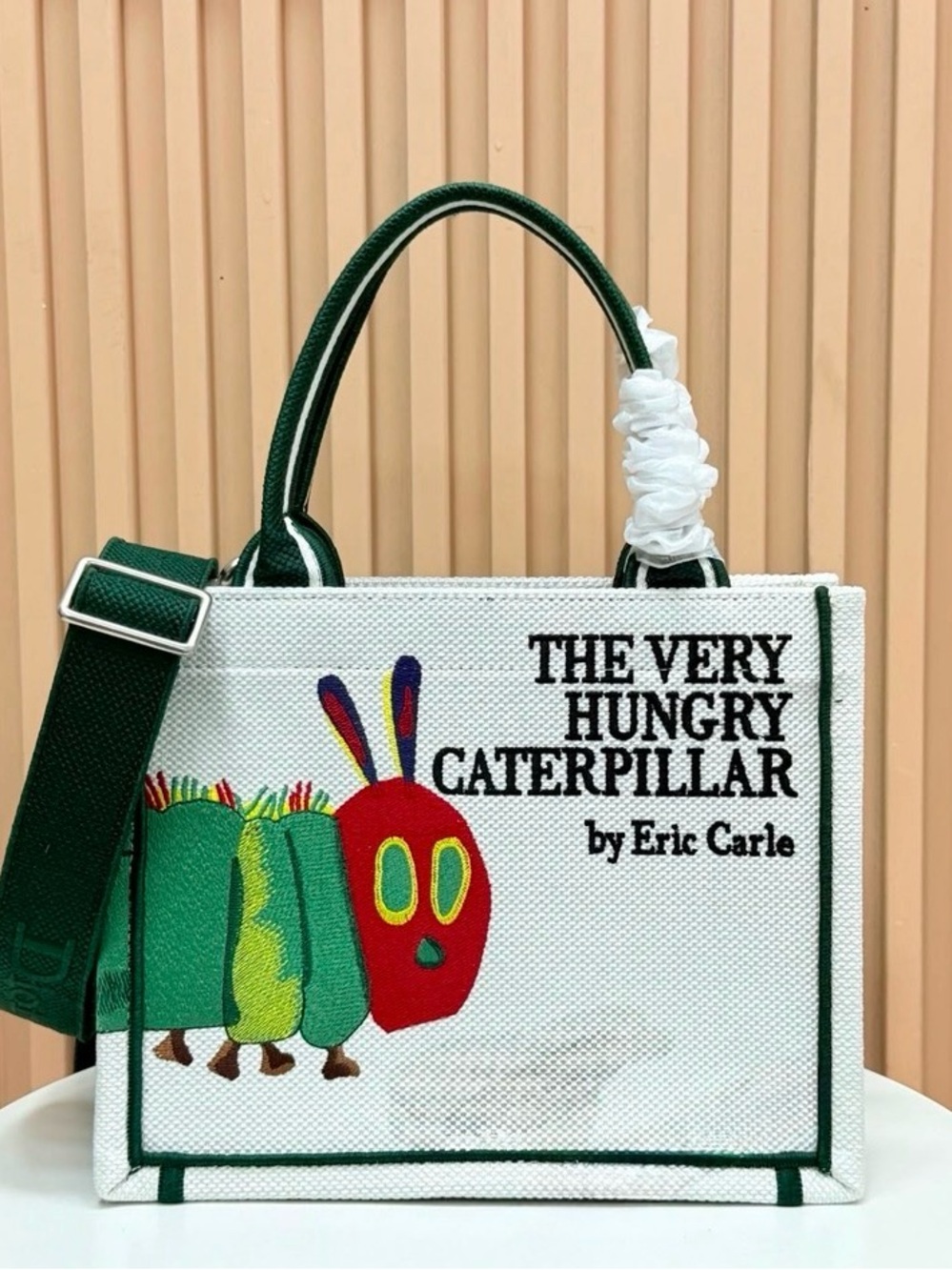 The Very Hungry Caterpillar Printed Canvas Tote Bag - White & Green